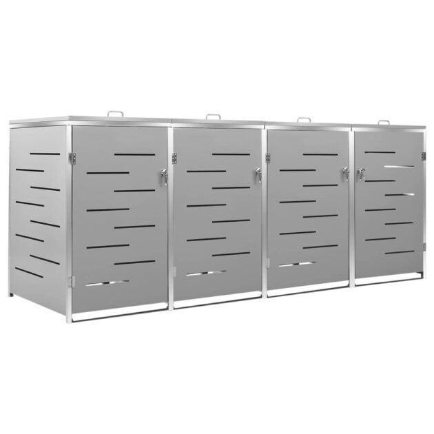 VidaXL Garbage Can Storage Wheelie Bin Trash Can Enclosure Stainless Steel - Image 2