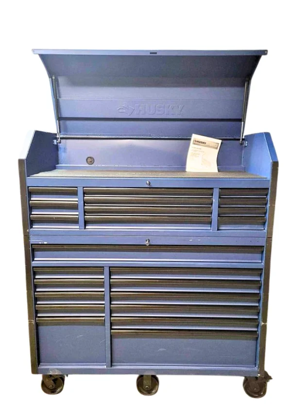 56 In. W X 22 In. D Heavy Duty 23-Drawer Combination Rolling Tool Chest and Top Tool Cabinet Set in Matte Blue - Image 2