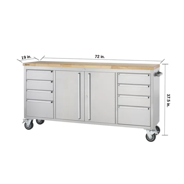 6 Ft. 8-Drawer Stainless-Steel Corner Rolling Mobile Workbench with Storage - Image 2