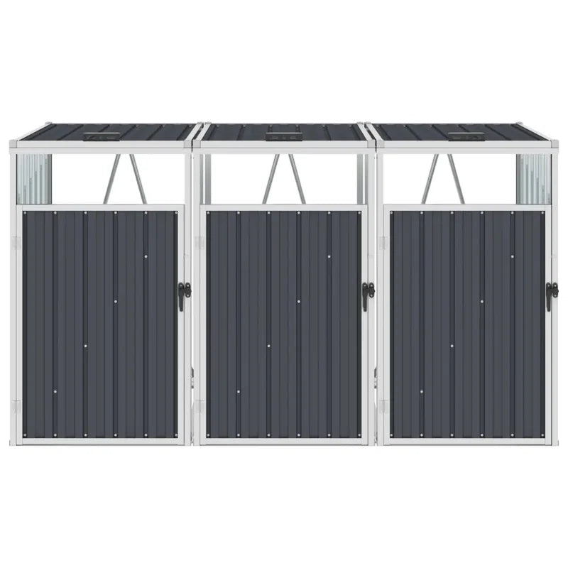 Vidaxl Triple Garbage Bin Shed Anthracite 83.9″X31.9″X47.6″ Steel